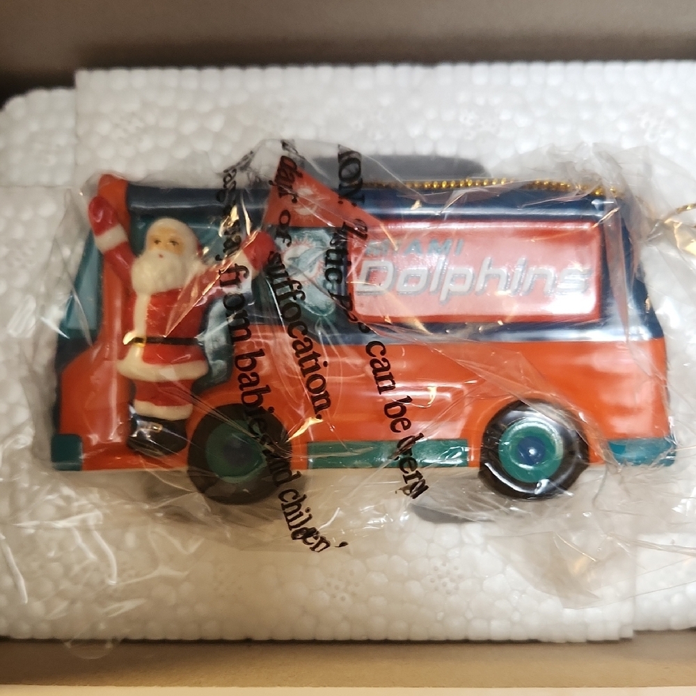 Danbury Mint Miami Dolphins Santa Ornament - Blue and Orange